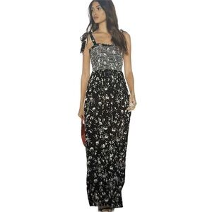 Free People Color My World Wide-Leg
Jumpsuit Size XS Black White Floral
Smocked